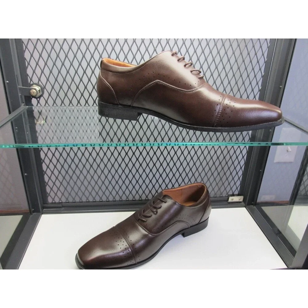 Parrazo Mens Brown Leather Dress Shoes Size 12 NIB Lace‑Up Oxford Classic Formal